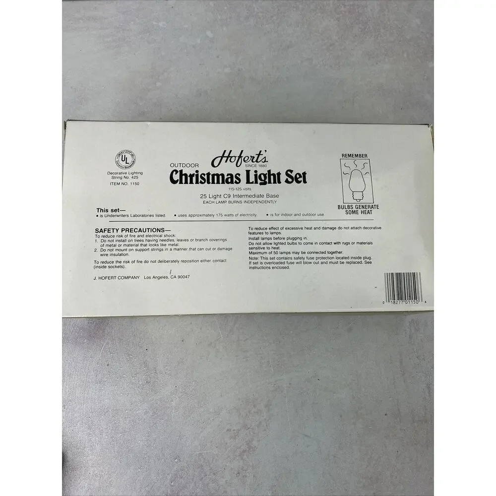 Vtg Hoferts‎ C9 Bulb Clear 25 Pieces Christmas Lights Outdoor Indoor.